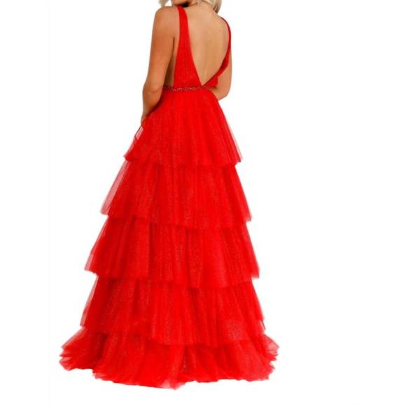 NEW VIENNA PROM tulle long prom dress in red - Picture 2 of 3